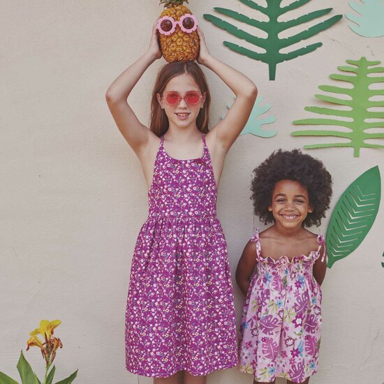 Katoen - Tropica flowers op donkerfuchsia-2