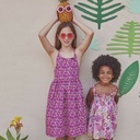 Katoen - Tropica flowers op donkerfuchsia-2