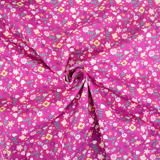 Katoen - Tropica flowers op donkerfuchsia-4