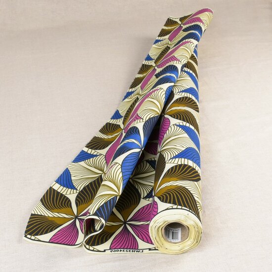 Katoen afrikaans wax - lined flowers on soft yellow-2