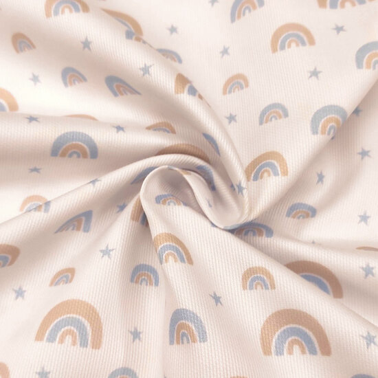 Katoen ottoman - Wit met blauwe regenboog-2