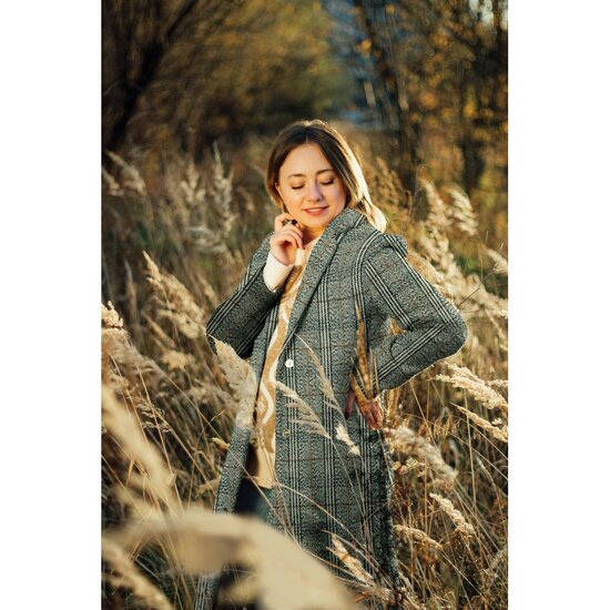 Mantelstof - Fantasiestrepen zwart-ecru-roest-2