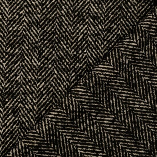 Mantelstof - Herringbone zwart grijs-2