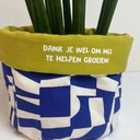 Stoffenpakket - Plantenmand blauw geometrisch - geel-2