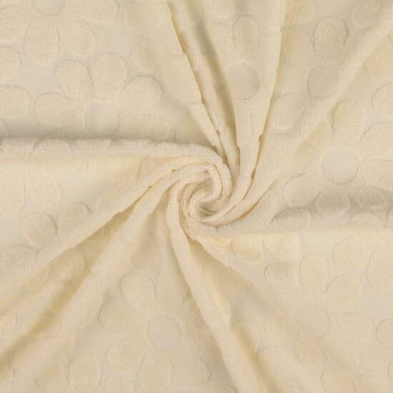 Stretch badstof - Ecru met bloem -2