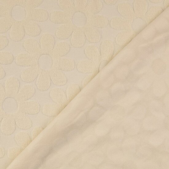 Stretch badstof - Ecru met bloem -3