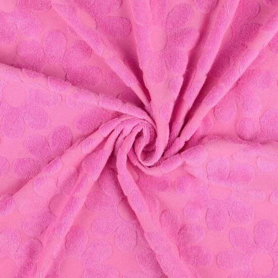 Stretch badstof - Roze met bloem -3
