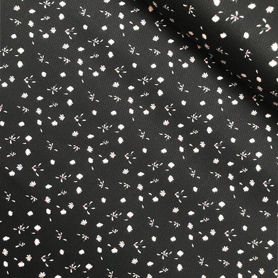Stretchkatoen - Fibremood mini madeliefje op picque zwart a-3