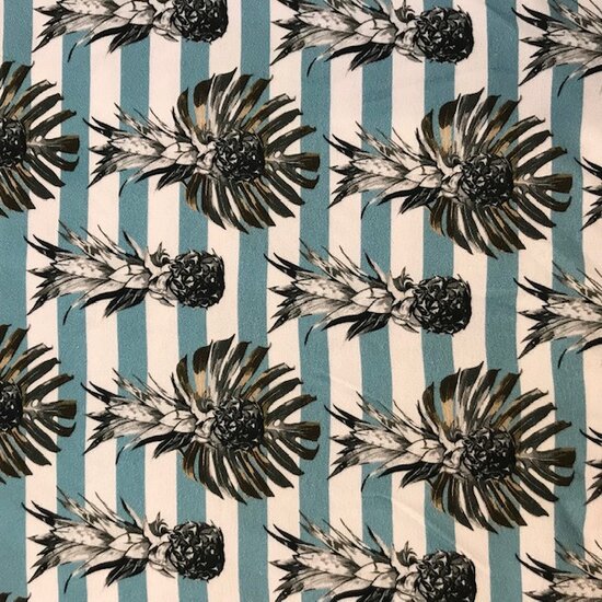 Viscose - Ananas zwevend op blauwe streep-3
