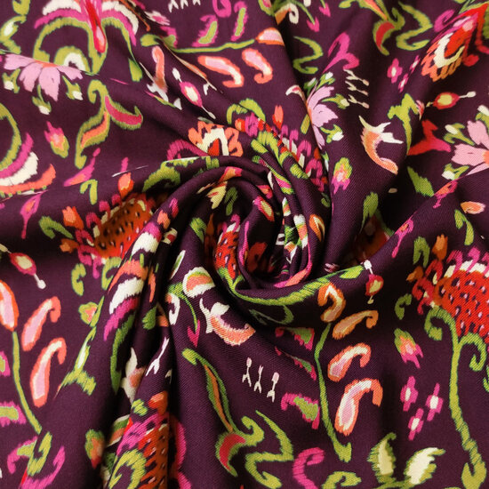Viscose - Aubergine met gotische bloem-2
