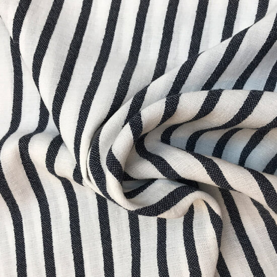 Viscose - Ecru met 7mm donkerblauwe streep-2