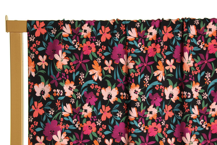 Viscose - Kleine bloemenprint zwart jupe-2