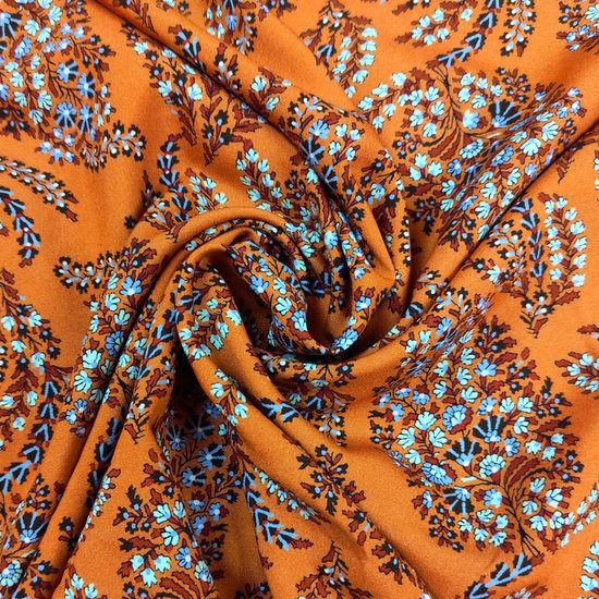 Viscose - Oker met bloemen in blad LMV-2