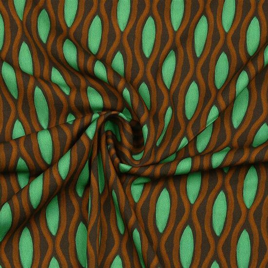 Viscose stretch - Geometrische elips bruin groen-2
