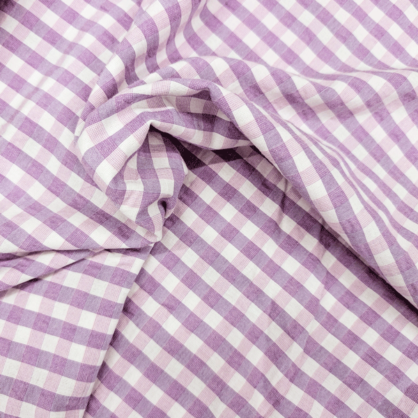 Viscose - Lila roze strepen en vichy maan