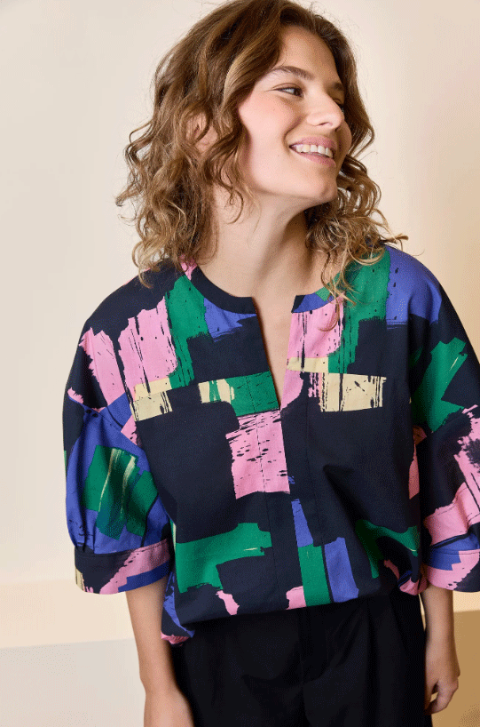 Katoen - Colour blocked black jupe