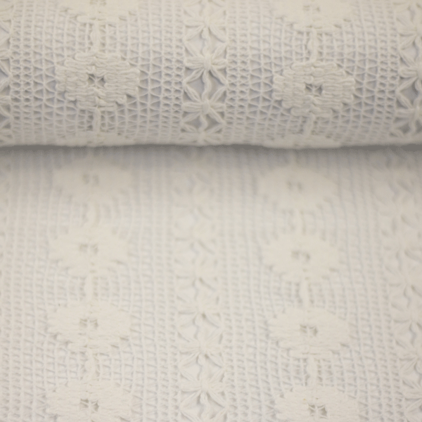 Katoen - Gehaakte bloemen op lijn ecru