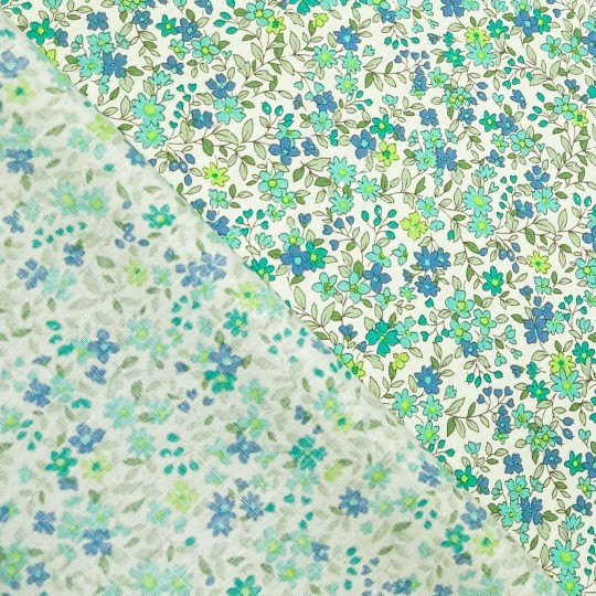 Katoen - Mini bloem blauw turkoois