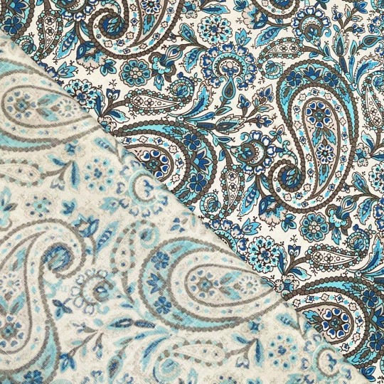 Katoen - Turkoois blauwe paisley en bloem