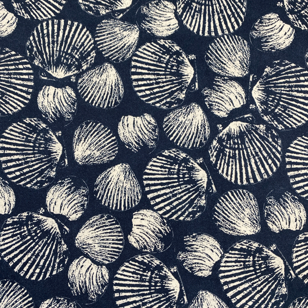 Katoen - Schelpen op blauw