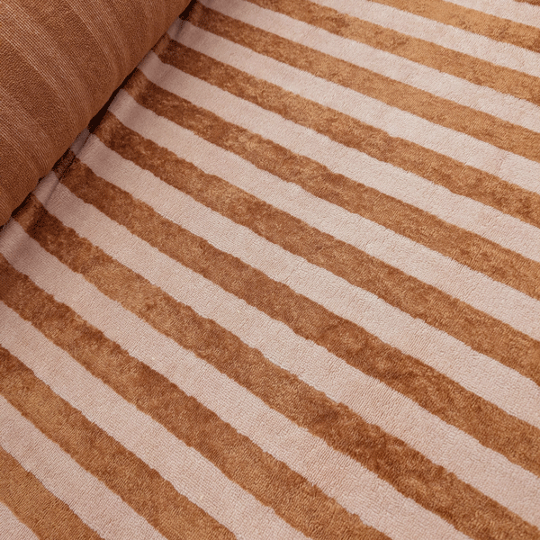 Bamboo badstof - Strepen bruin lichtroze