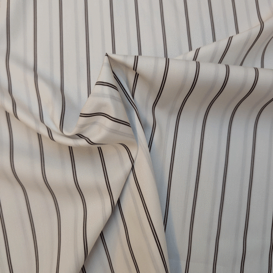 Katoen - Ecru met fijne tweestreep bruin