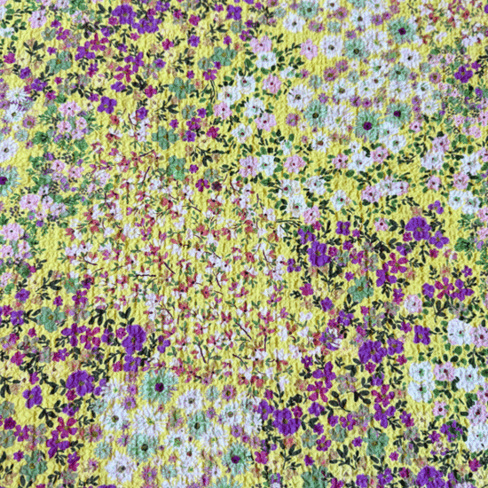 Seersucker - Roze bloem op limoen