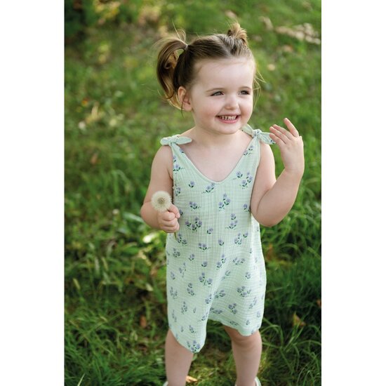 Double gauze - Munt heide met lila bloempjes