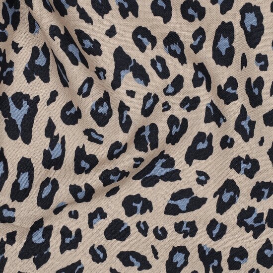 Viscose linnen -  Blauwe leopard op beige
