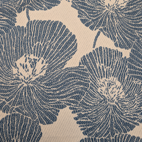 Jacquard - Blauwe xl bloemen op ecru