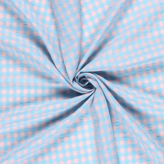 Katoen seersucker - vichy rose blue 10mm 