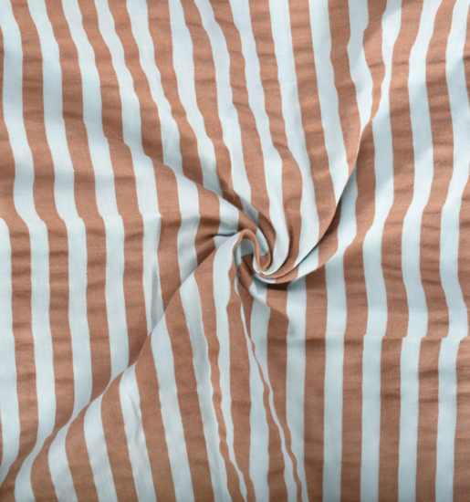 Seersucker katoen - Strepen blauw bruin 1 cm