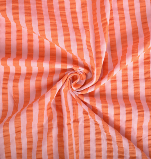 Seersucker katoen - Strepen rood roze 1 cm