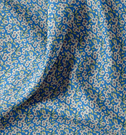 Katoen - Klein wit bloempje op middenblauw