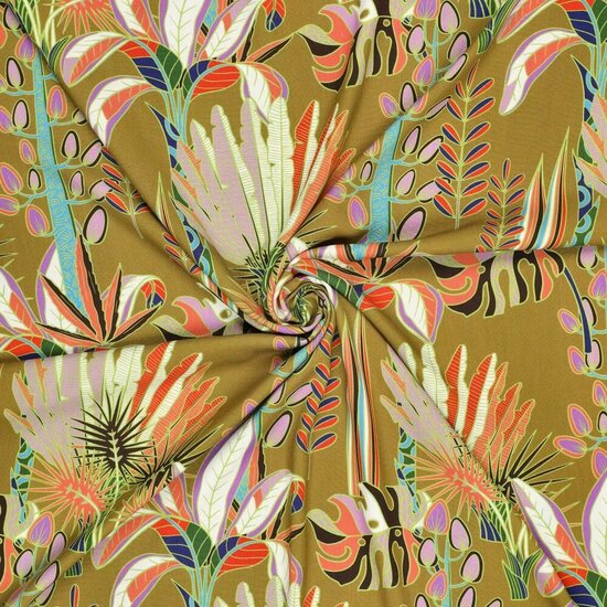 Viscose - Jungle fantasie olijfgeel