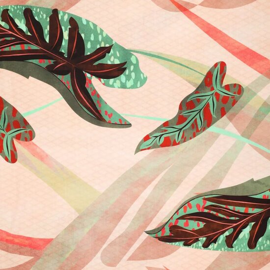 Viscose - Bladeren op roze water 