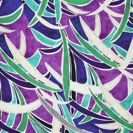 Linnen viscose - Palmen turkoois paars