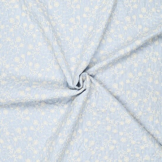 Broderie - Blauw gestreept met bloemslinger