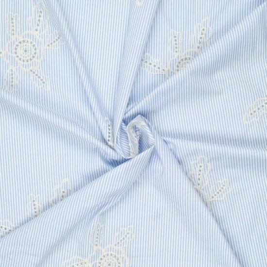 Broderie - Blauw gestreept met grote bloem