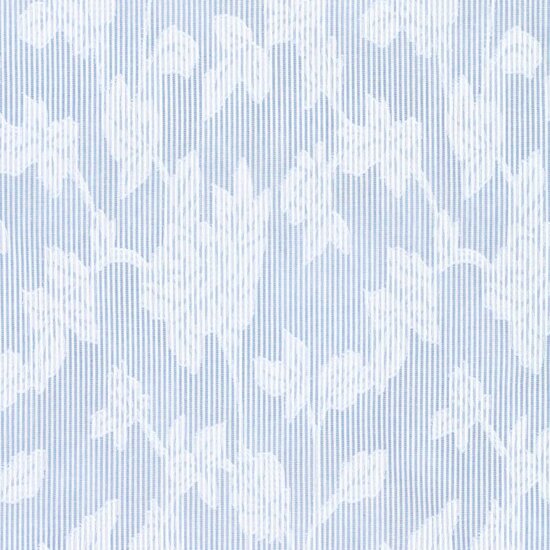 Voile katoen - Bladeren op blauwwitte streep