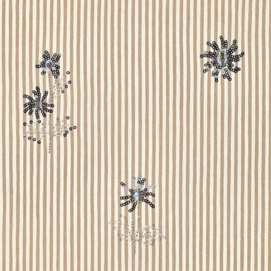 Damesstof - Beige streep met pailletbloem