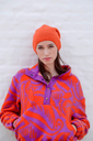 Mantelstof - Purple & orange flower wool
