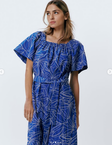 Katoen - Blauw met wit geborduurd fi