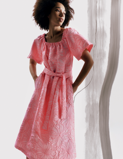 Jacquard - Roze bloemen fluo