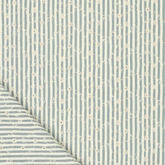 Damesstof - Denimstreepje met kleine bloempjes