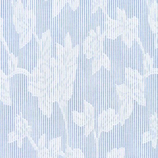 Voile katoen - Bladeren op blauwwitte streep