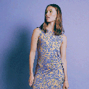 Jersey - Geperforeerde bloem lilabeige fluo