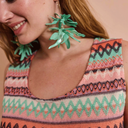 Jersey - Fantasie geborduurde lijn munt zalm