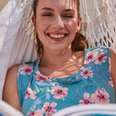 Jersey - Hibiscus zalm op zacht blauwgroen