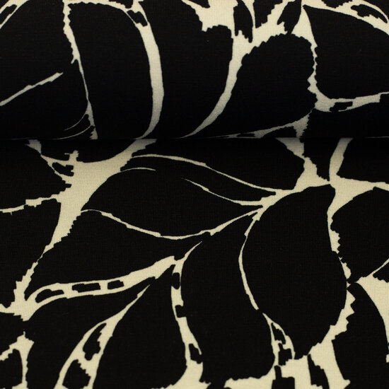 Viscosejersey -  Black leaves white